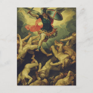 Cartão Postal Arte de Michael e os Anjos Caídos Giuseppe Cesari