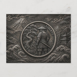 Cartão Postal Arte de Moeda Gravada Samurai Hobo Nickel