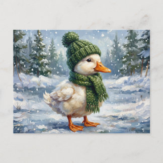 Cartão Postal Arte de Natal de Patinho de Cottagecore de Inverno