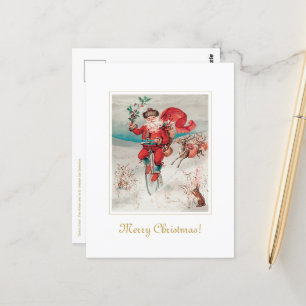 Cartão Postal Arte de Natal do Papai Noel Único em uma Bicicleta