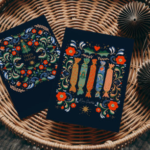 Cartão Postal Arte de Natal Festiva Vibrante com Presente