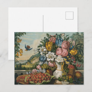 Cartão Postal Arte de Natureza-Morta Floral e Frutífera Vitorian