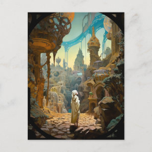 Cartão Postal Arte de Paisagem de Cidade Surreal Fantasy