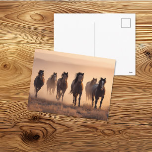 Cartão Postal Arte de Paisagem Ocidental de Rebanho de Cavalos S