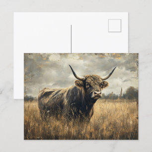 Cartão Postal Arte de Paisagem Rústica de Vaca do Planalto