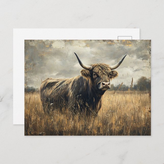 Cartão Postal Arte de Paisagem Rústica de Vaca do Planalto (Frente/Verso)