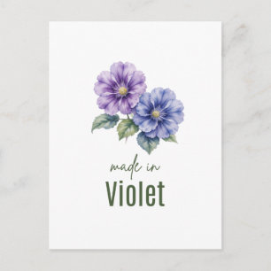 Cartão Postal Arte de Parede Aquarela de Violeta de Fevereiro Fl