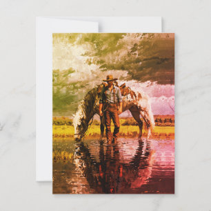 Cartão Postal Arte de Parede com Reflexo de Cowboy e Cavalo – Oc