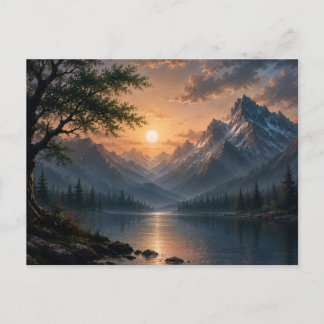 Cartão Postal Arte de Parede em Tela do Pôr do Sol no Lago da Mo