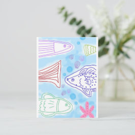 Cartão Postal Arte de peixes à beira-mar