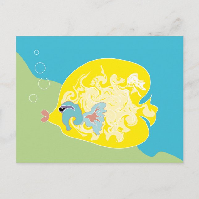 Cartão Postal Arte de Peixes Tropicais Caprichosos do Oceano (Frente)