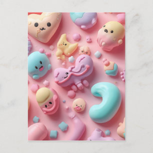Cartão Postal Arte de Personagem de Doce Pastel Kawaii