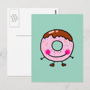 Cartão Postal Arte de Personagem de Donut com Purpurina Sorriden