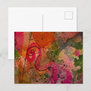 Cartão Postal Arte de Pintura Abstrata Bonita com Aquarela e Tin