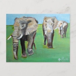 Cartão Postal Arte de Pintura de Elefantes Africanos