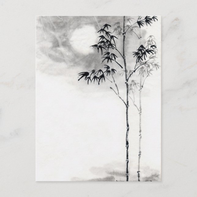 Cartão Postal Arte de pintura sumi-e japonesa clássica bamboo mo (Frente)