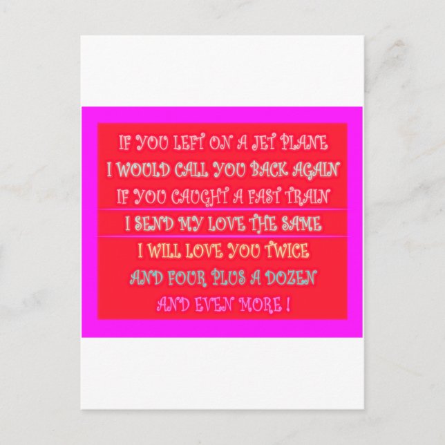 Cartão Postal Arte de poemas românticos para o seu amado (Frente)