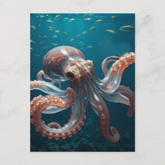 Cartão Postal Arte de polvo de vidro iridescente | Fantasia do M