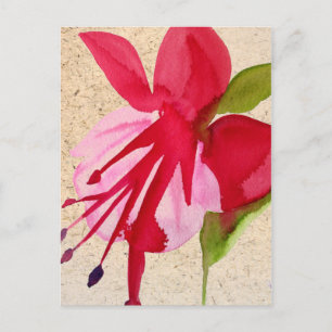 Cartão Postal Arte de pop de flor de aquarela, rosa, Fuchsia