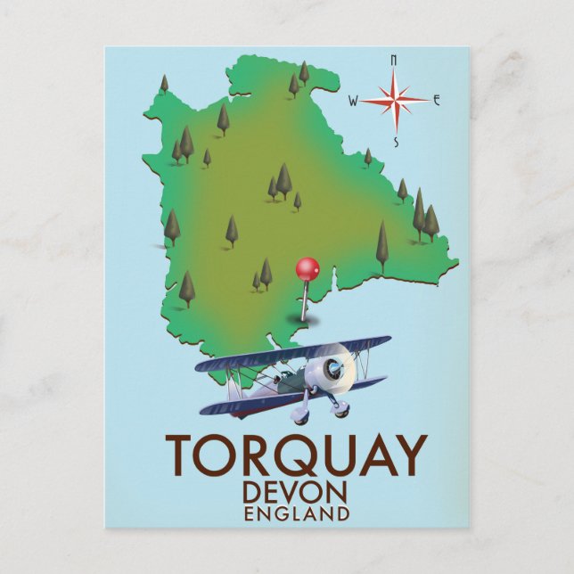 Cartão Postal Arte de pôster de mapa antigo de Torquay Devon. (Frente)