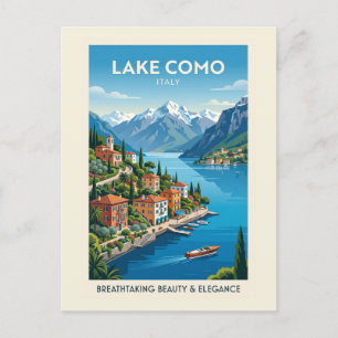 Cartão Postal Arte de Poster de Viagem Antiga do Lago Como Itáli
