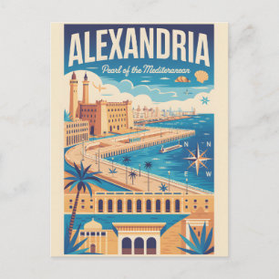 Cartão Postal Arte de Poster de Viagem Retro Alexandria Egito