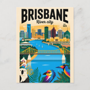 Cartão Postal Arte de Poster de Viagem Retro de Brisbane Austrál