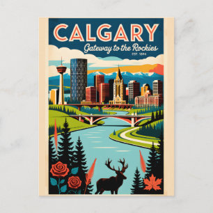 Cartão Postal Arte de Poster de Viagem Retro de Calgary Canadá