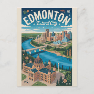 Cartão Postal Arte de Poster de Viagem Retro de Edmonton Canadá