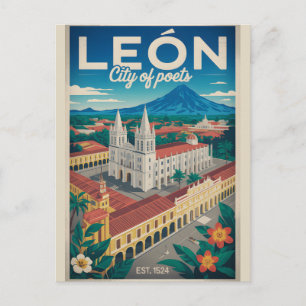 Cartão Postal Arte de Poster de Viagem Retro de León Nicarágua