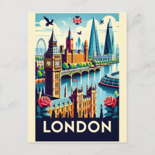 Cartão Postal Arte de Poster de Viagem Retro de Londres Inglater