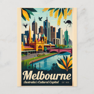 Cartão Postal Arte de Poster de Viagem Retro de Melbourne Austrá