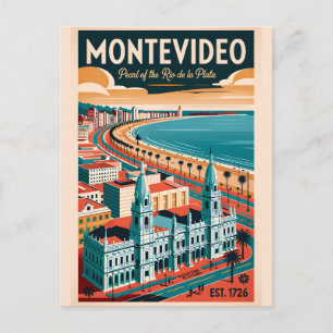Cartão Postal Arte de Poster de Viagem Retro de Montevidéu Urugu