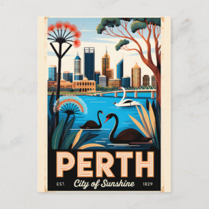 Cartão Postal Arte de Poster de Viagem Retro de Perth Austrália