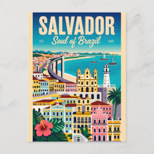 Cartão Postal Arte de Poster de Viagem Retro de Salvador Brasil