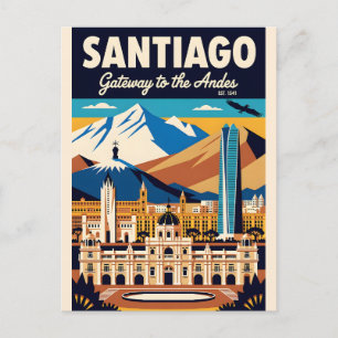 Cartão Postal Arte de Poster de Viagem Retro de Santiago Chile