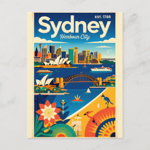 Cartão Postal Arte de Poster de Viagem Retro de Sydney Austrália