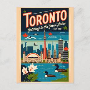Cartão Postal Arte de Poster de Viagem Retro de Toronto Canadá