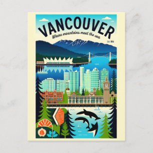 Cartão Postal Arte de Poster de Viagem Retro de Vancouver Canadá