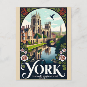 Cartão Postal Arte de Poster de Viagem Retro de York Inglaterra