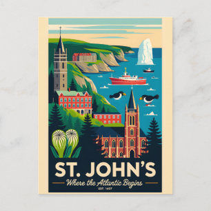 Cartão Postal Arte de Poster de Viagem Retro do Canadá St. John'