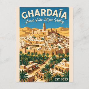 Cartão Postal Arte de Poster de Viagem Retro Ghardaïa Argélia