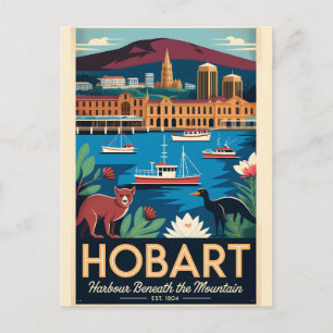 Cartão Postal Arte de Poster de Viagem Retro Hobart Austrália
