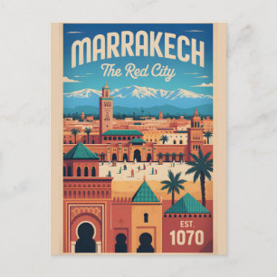 Cartão Postal Arte de Poster de Viagem Retro Marrakech Marrocos