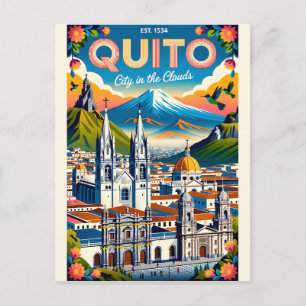 Cartão Postal Arte de Poster de Viagem Retro Quito Equador