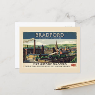 Cartão Postal Arte de Poster de Viagem Retro Vintage Bradford Yo