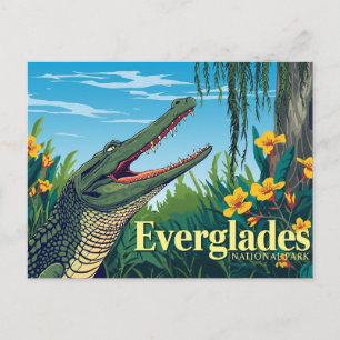 Cartão Postal Arte de Poster Vintage de Jacaré dos Everglades