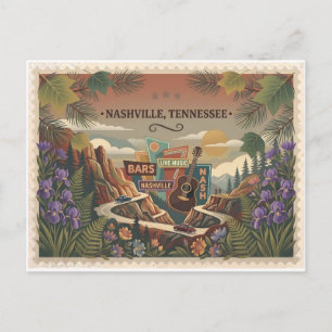Cartão Postal Arte de Poster Vintage Nashville Tennessee Music C