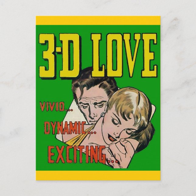 Cartão Postal Arte de Quadrinhos Antigos - AMOR 3D (Frente)