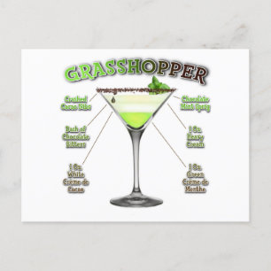 Cartão Postal Arte de receita de coquetel GRASSHOPPER